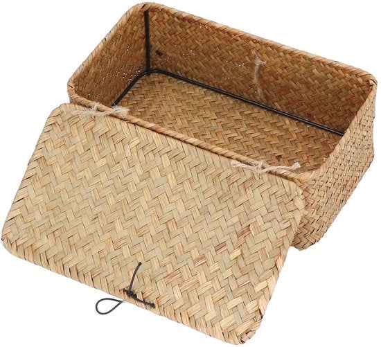 Organizzatore da Scrivania a Mano - Tessuto Naturale Zeegras - Chiusura Stoffa - Grande Capacità - Opak con Coperchio - Materiale Sovraccoperto - Scatola di Archiviazione