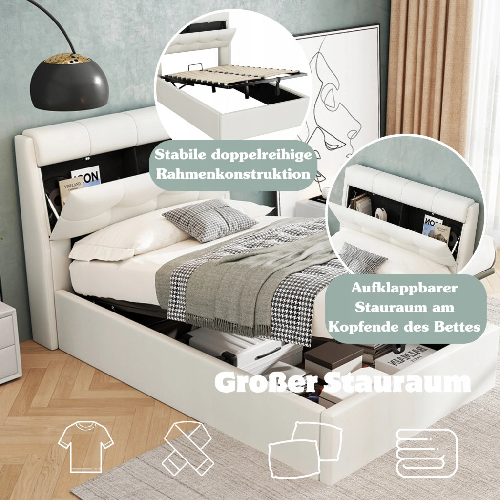 Letto 140x190cm - Xylo - USB, Schowek, Bia?e
