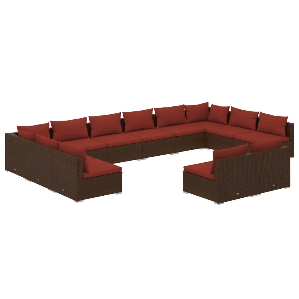 Set Divani da Giardino 12 pz con Cuscini Marrone in Polyrattan 3102139