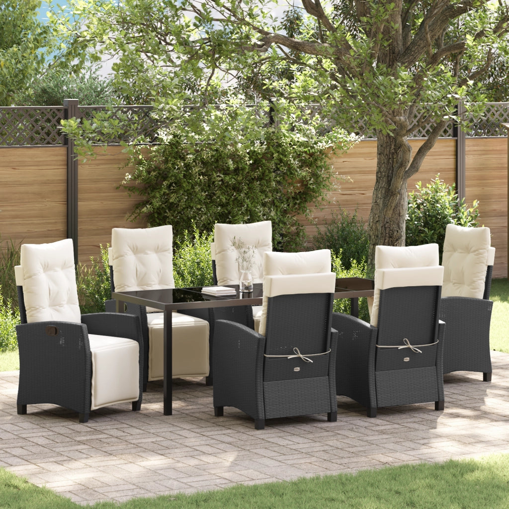 Set da pranzo da giardino da 7 pezzi in rattan PE nero