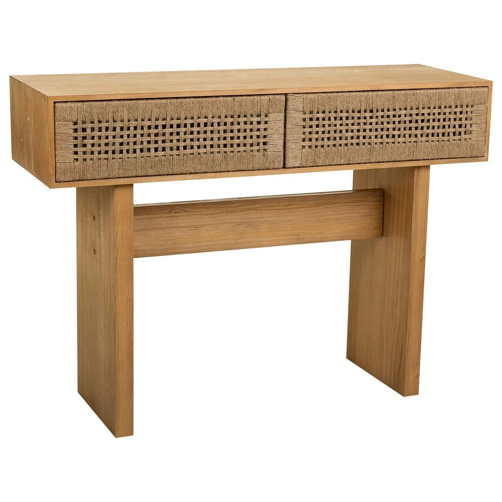 Mobile da ingresso in legno e corda intrecciata marrone 110x36x77h