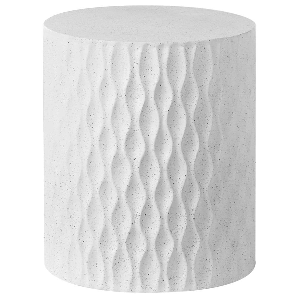 Tavolino d'angolo Bianco MgO Fibra di vetro ø 37 cm Macchia Ruggine Acqua Resistente al vento Boho Moderno Soggiorno all'aperto