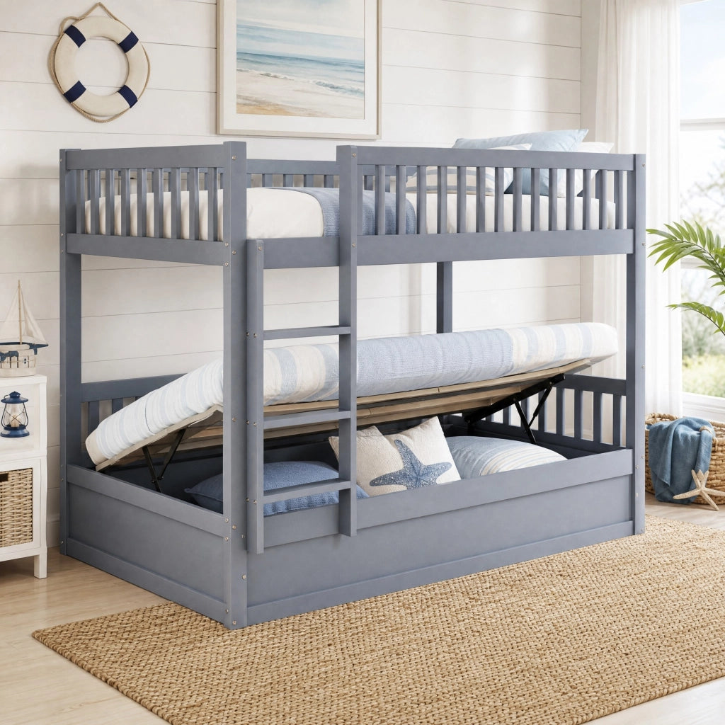 LETTO a castello con vano contenitore idraulico 90x200 cm in legno massello grigio