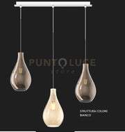 SOSPENSIONE BIANCO 3 LUCI RETTANGOLARE VETRI (1 PICCOLO AMBRA+2 PICCOLI BRONZO) 1193BI-S3 RP-AB