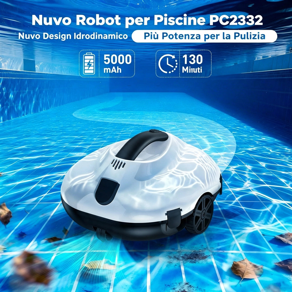Robot per piscina automatico wireless 5000mAh IPX8 130min 3L rientro automatico bordo