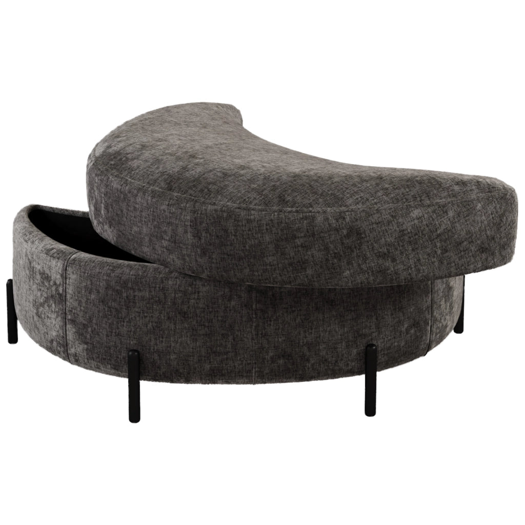 Pouf Contenitore Mezzaluna con Vassoio ¨C MINIMAL ¨C Tessuto Chenille, Grigio, Poggiapiedi