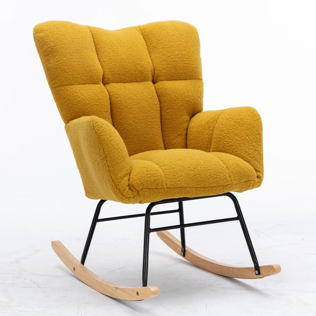 Poltrona Dondolo in Tessuto Boucl¨¦ Giallo ¨C MINIMAL ¨C Reclinabile, Imbottita, Soggiorno
