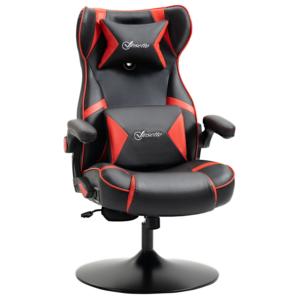 Sedia da Ufficio Ergonomica con Altoparlanti Bluetooth, Altezza Regolabile e Braccioli Ribaltabili in Similpelle Rossa