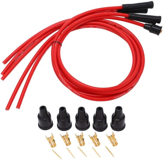 Set di cavi di accensione - 1m siliconi - diametro 8mm - adatto per auto a 4 cilindri - componenti di accensione - inclusa custodia impermeabile - cavo di accensione
