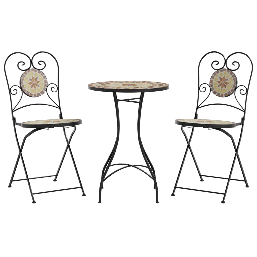 Set da Bistrot con Mosaico Terracotta e Bianco Ferro e Ceramica