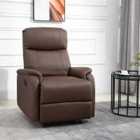 Poltrona Relax Manuale con Schienale Reclinabile 145° e Poggiapiedi in Pelle PU Marrone, 76x91x106cm