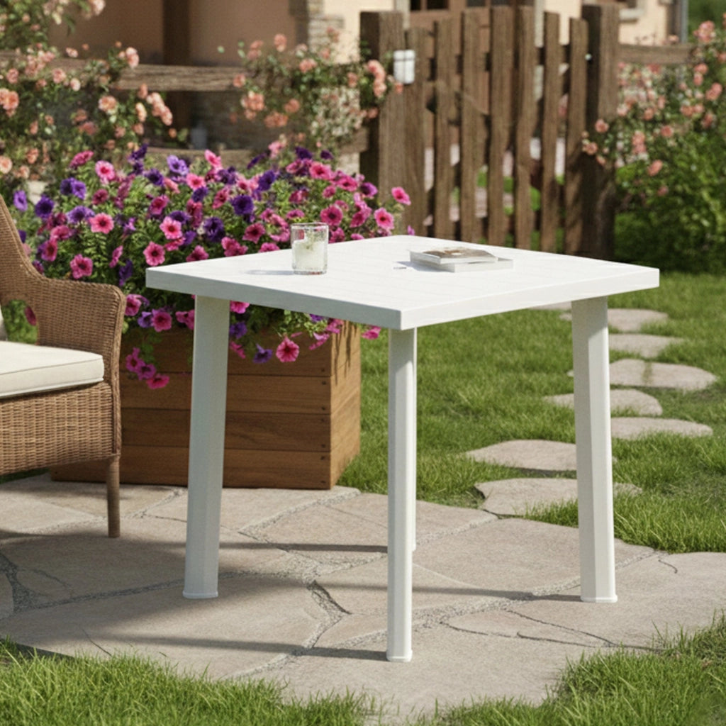 Tessner, Tavolo da Esterno 4 Posti Made in Italy, 80x75x72h cm Bianco