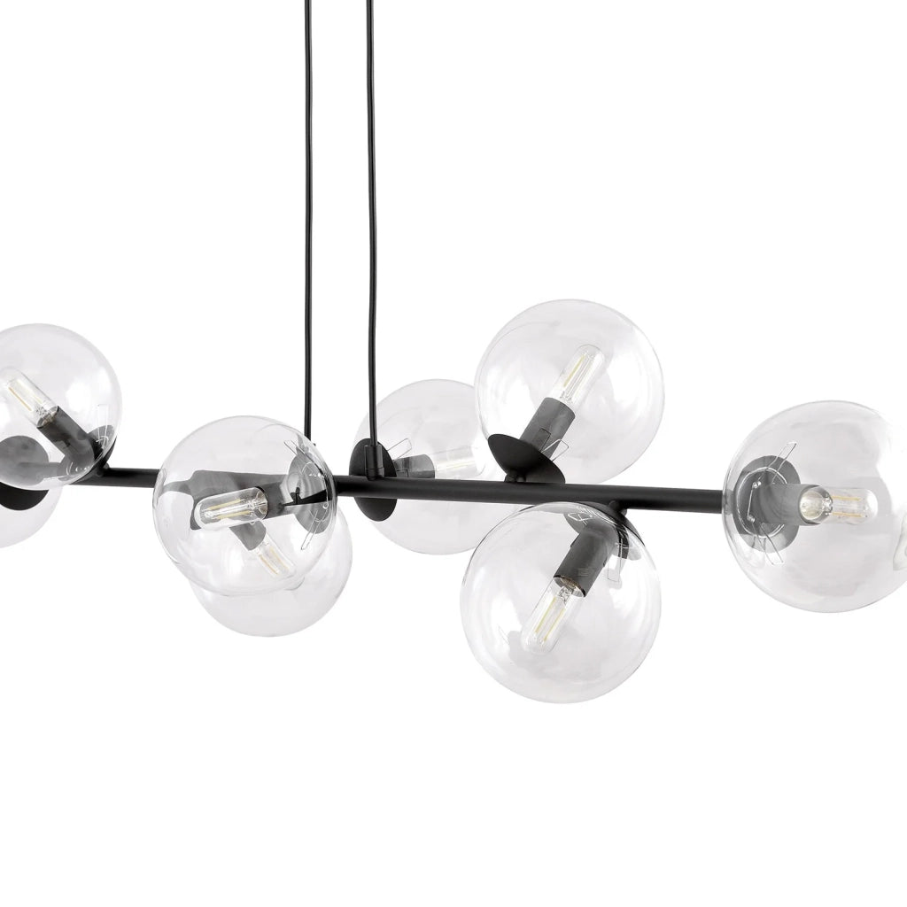 Lampadario Contemporaneo 8 Luci Durga In Acciaio Nero E Sfere Vetro Trasparente
