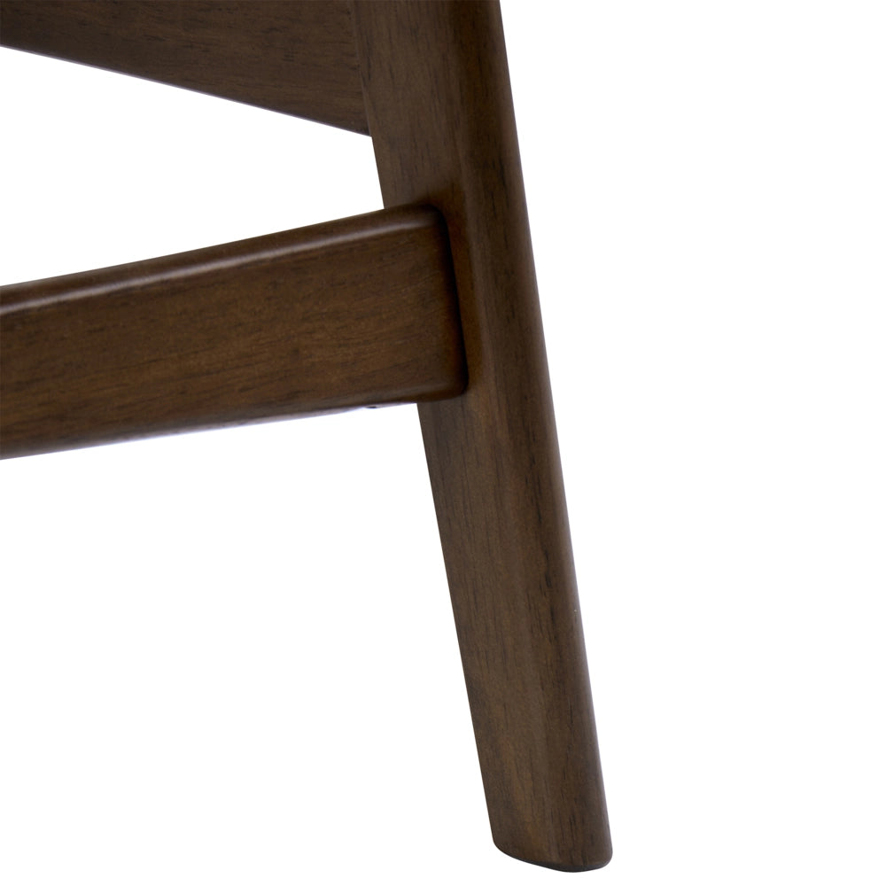 Set di 2 sedie da bar con struttura in legno di gomma marrone scuro e seduta in tessuto bouclé beige senza braccioli design retrò
