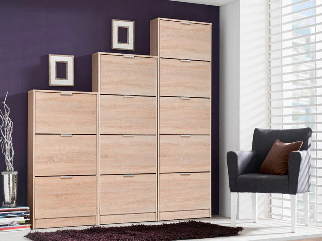 Mobile Portascarpe Melle, Scarpiera 3 Ripiani, 58x18x119h cm Marrone Rovere Chiaro