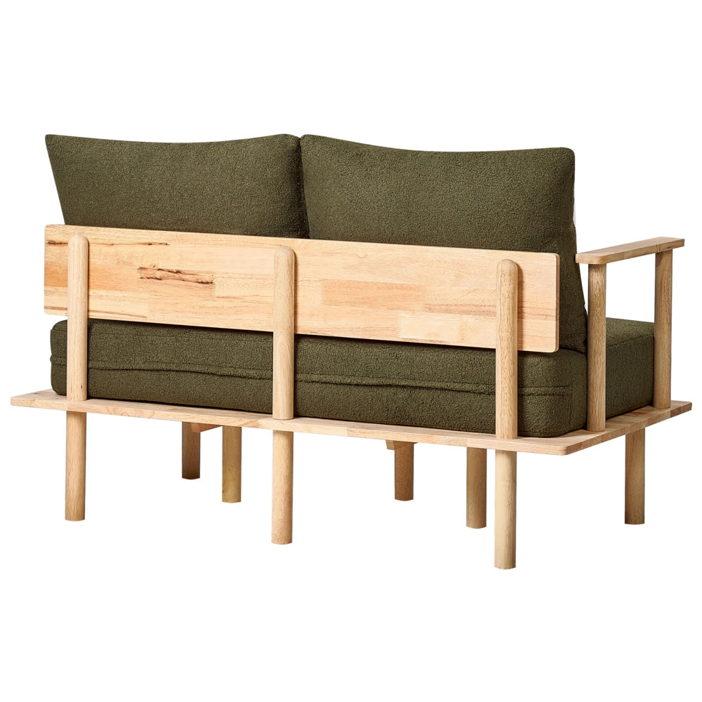 Set da salotto Tessuto verde scuro Boucle Struttura con gambe in legno Divano 2 posti Divano e Poltrona Soggiorno