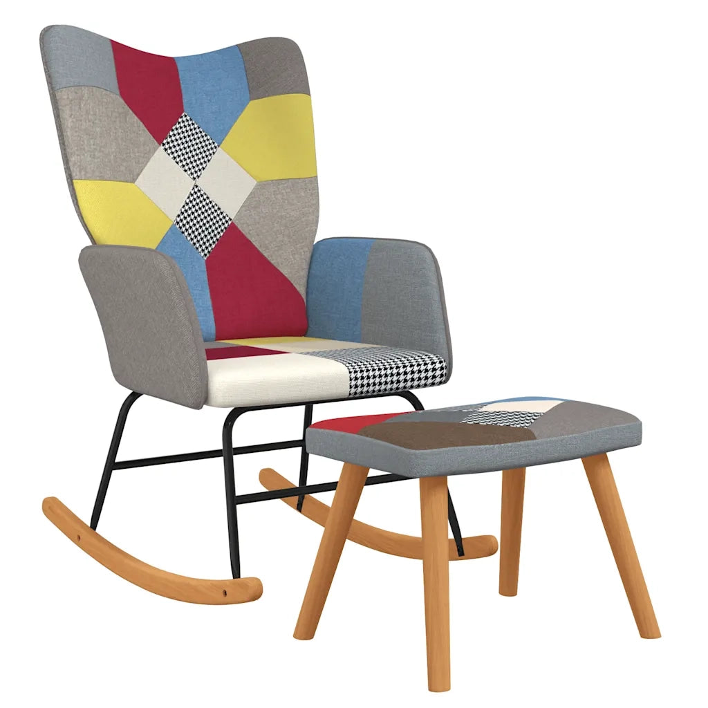 Sedia a Dondolo con Poggiapiedi in Tessuto Patchwork CFW8126411