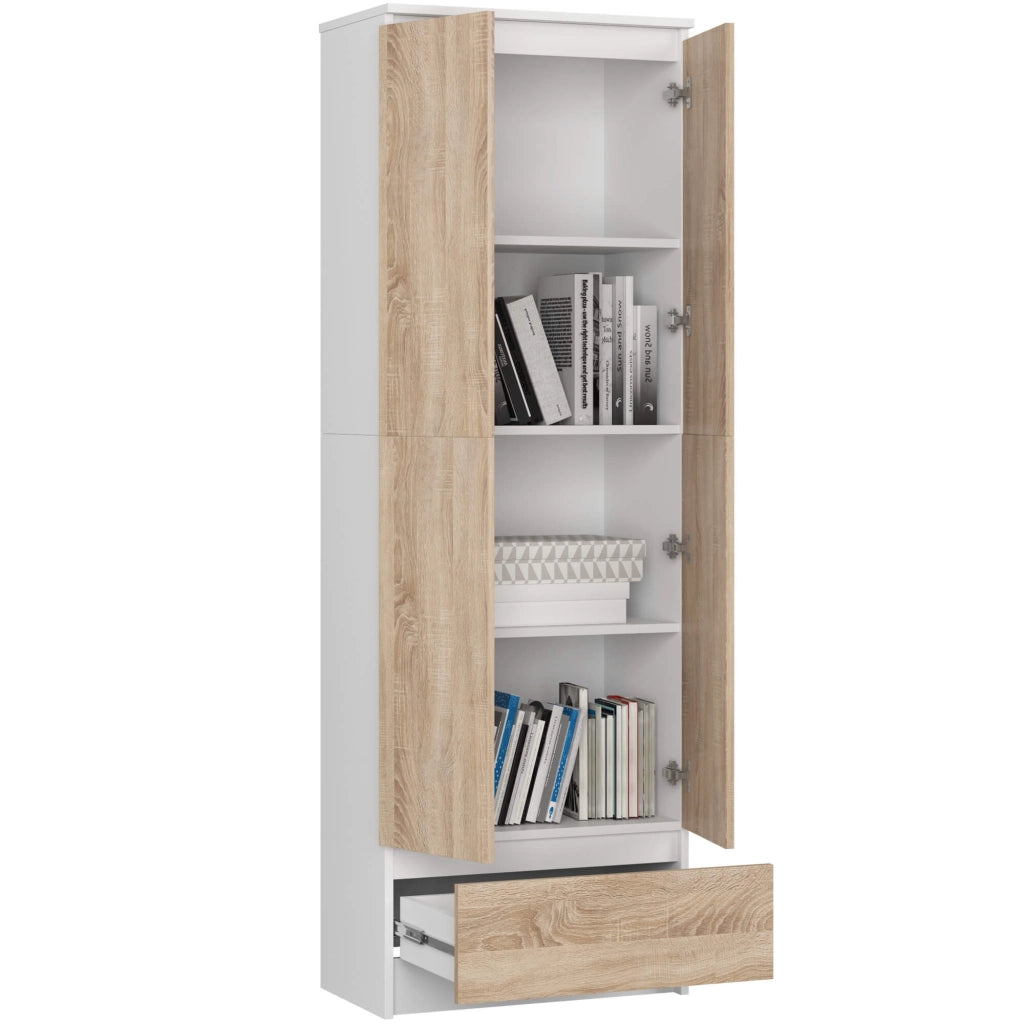 Libreria AKORD R60 Bianco, Sonoma Quercia 60 cm 2 ante 1 cassetto 60x35x180 cm