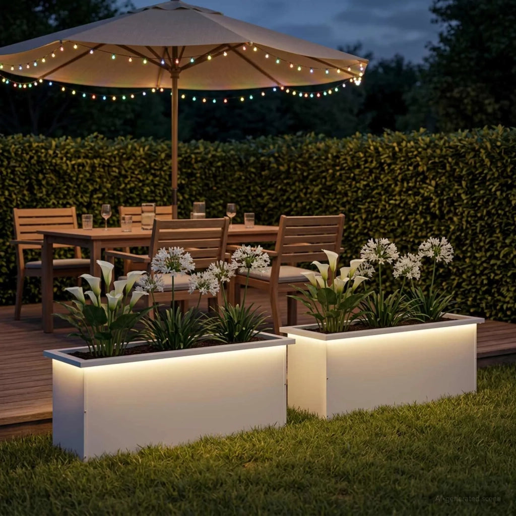 Fioriera da giardino con LED 2 pz Bianco 30 x 100 x 30 cm 8008115