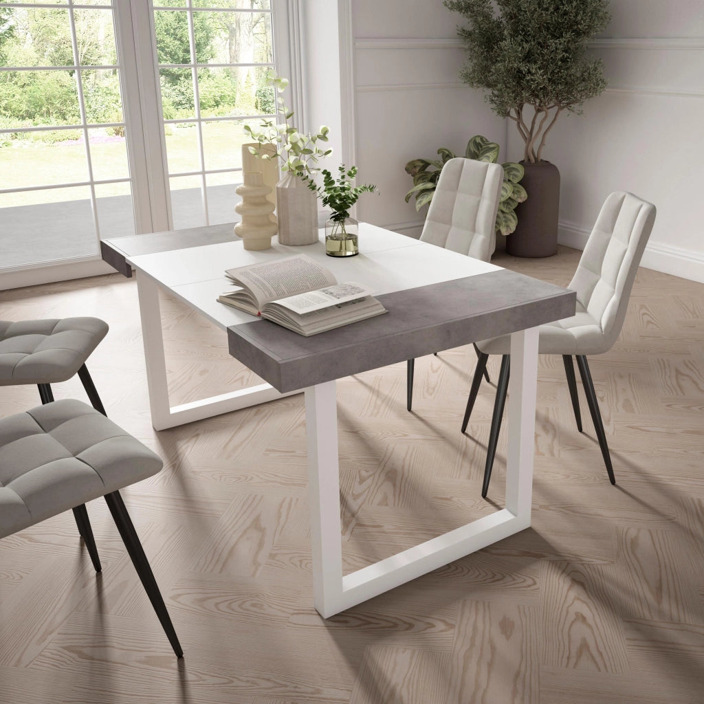 Consolle allungabile, 58 fino 140x90x73cm, Per 6 persone, Gambe in legno, grigio cemento RF2717