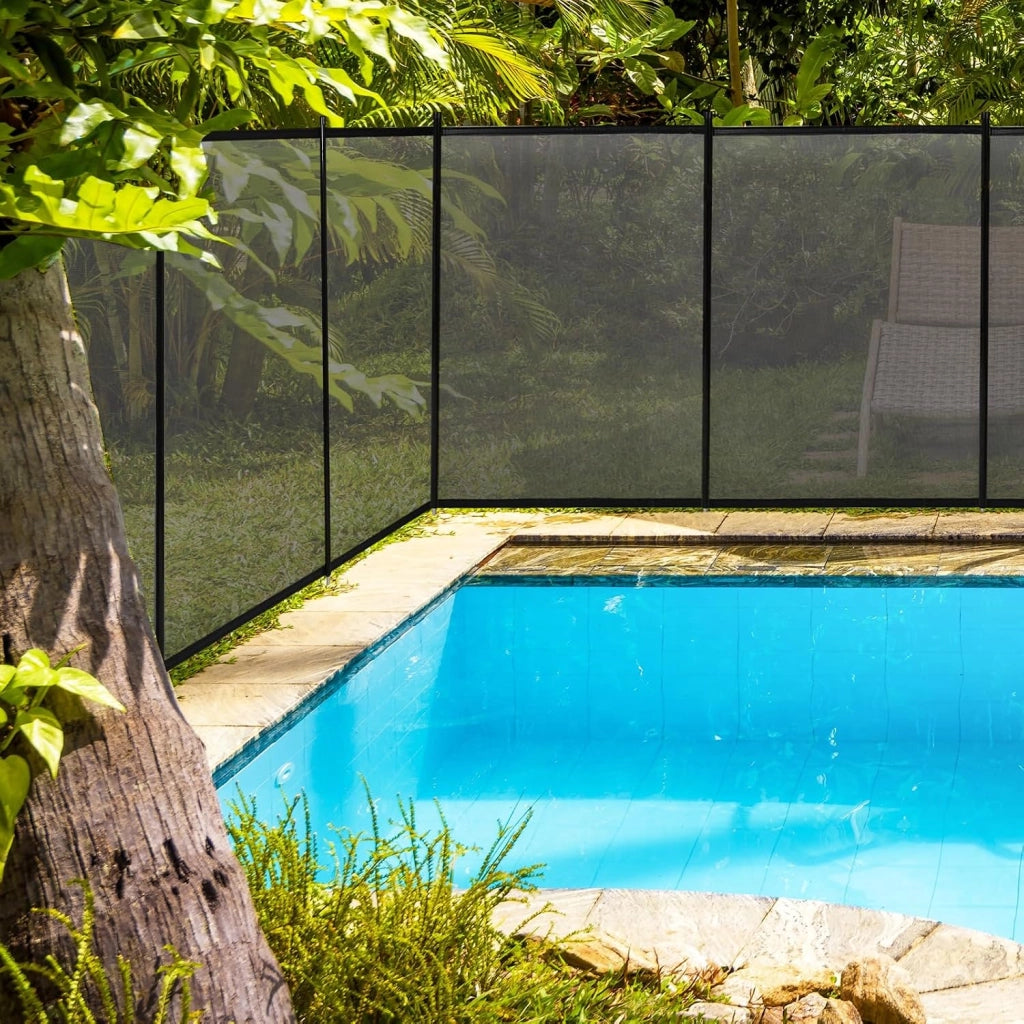 Recinzione per piscina, 360 x 125 cm, 4 recinzioni per piscine, pieghevoli, sicure per bambini, con piedini in acciaio inox, recinzione decorativa da giardino con stencil per piscina, giardino