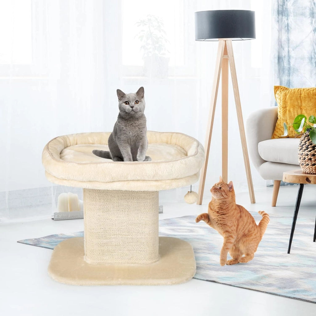 Tiragraffi per Gatti, Albero Tiragraffi Gatto con Grande Cuccia in Peluche e Tiragraffi in Sisal e Palla, Tiragraffi da Divano in Legno per Gatti Piccoli, Portata 20 kg (Beige)