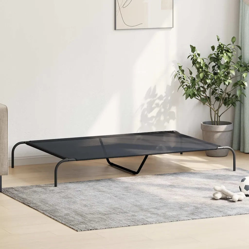 Cuccia per Cani Rialzata Nera 150x90x20 cm Textilene e Acciaio