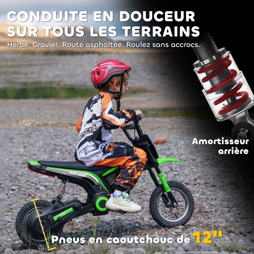 Moto Cross Elettrica per Bambini ¨C Xylo ¨C Motore 350W Batteria 12V Pneumatici Gonfiabili 12'' Verde