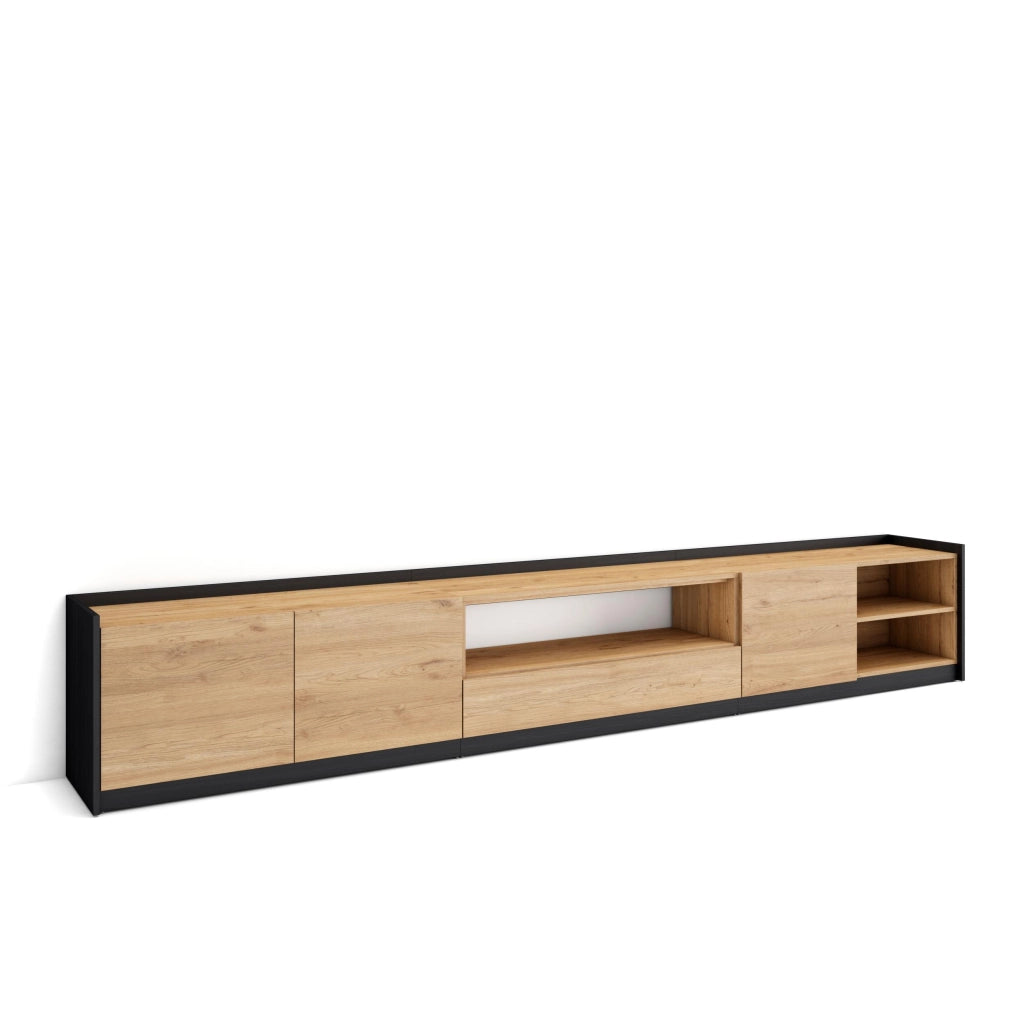 Mobile TV Soggiorno, 310x50x37 cm, Per TV fino a 80", Mobile Soggiorno, Rovere e nero