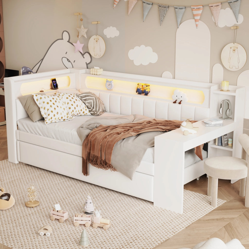 Letto giorno imbottito con USB e LED 90x200 cm