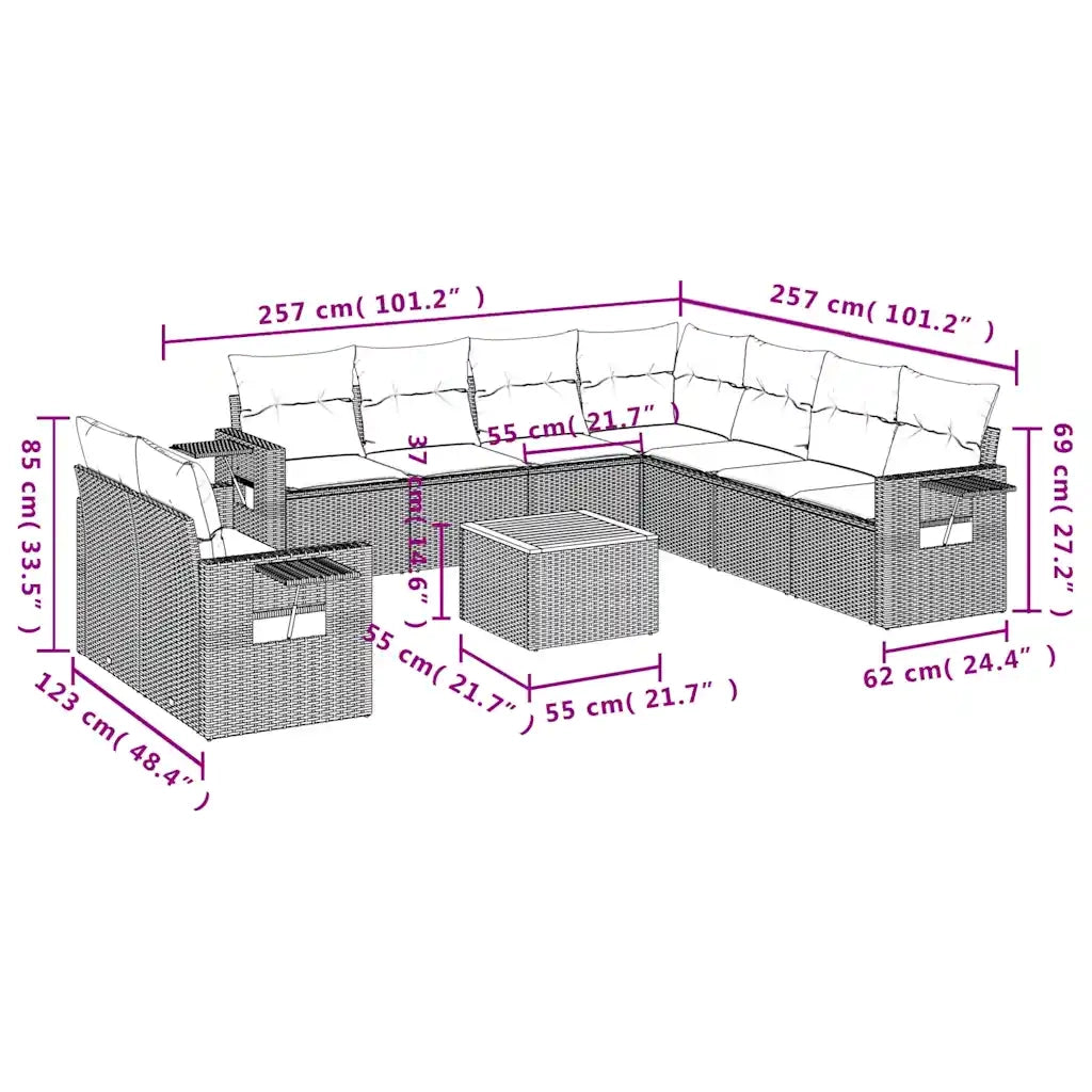 Set Divani da Giardino 10 pz con Cuscini Grigio in Polyrattan 3224633