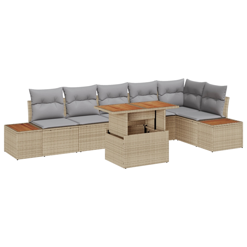 Set divano da giardino 7 pezzi con cuscini beige in polyrattan