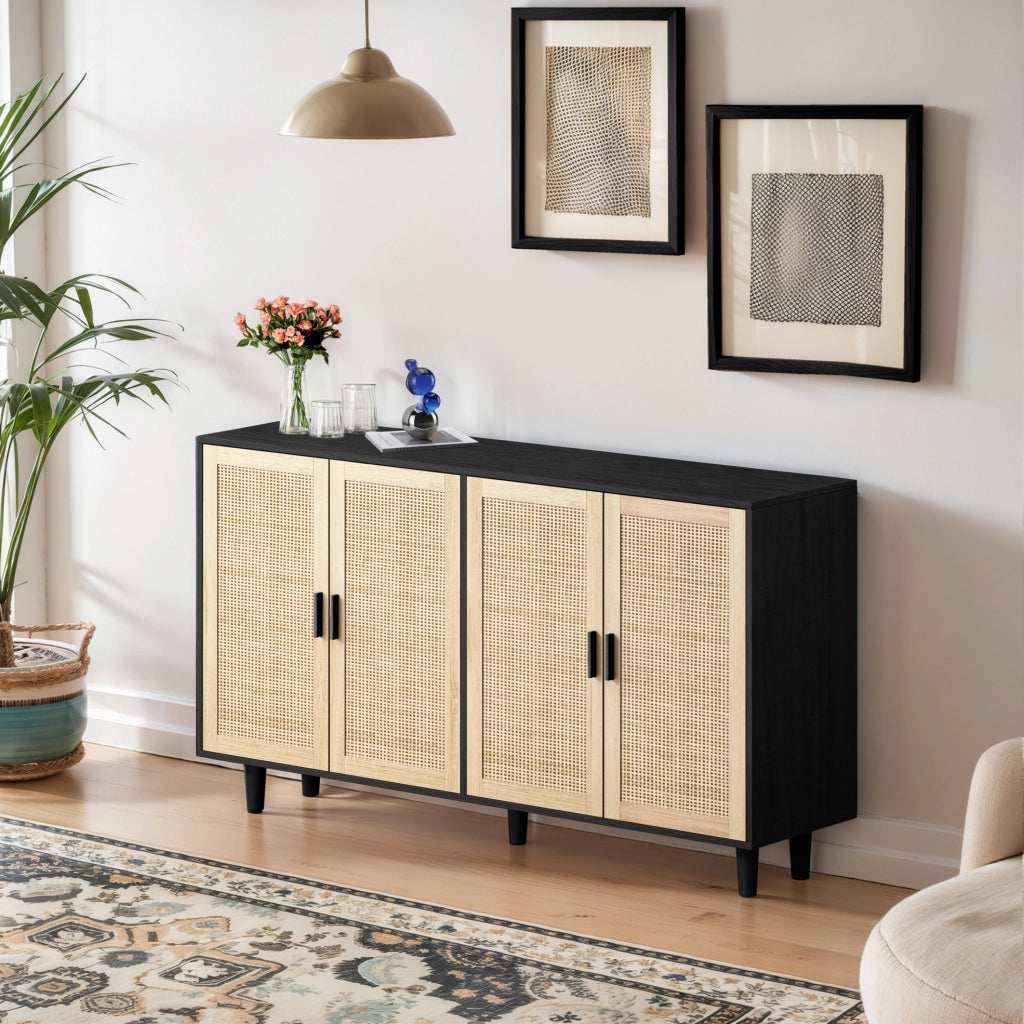 Armadio contenitore 4 ante in rattan; 158 x 40 x 88 cm; nero