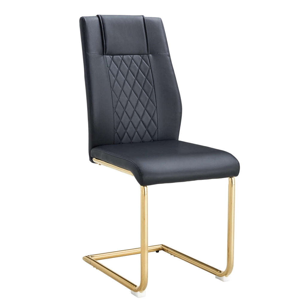 Sedie da Pranzo in Similpelle Nera ¨C MINIMAL ¨C Set 4 Pezzi, Gambe Metallo Oro, Schienale Design