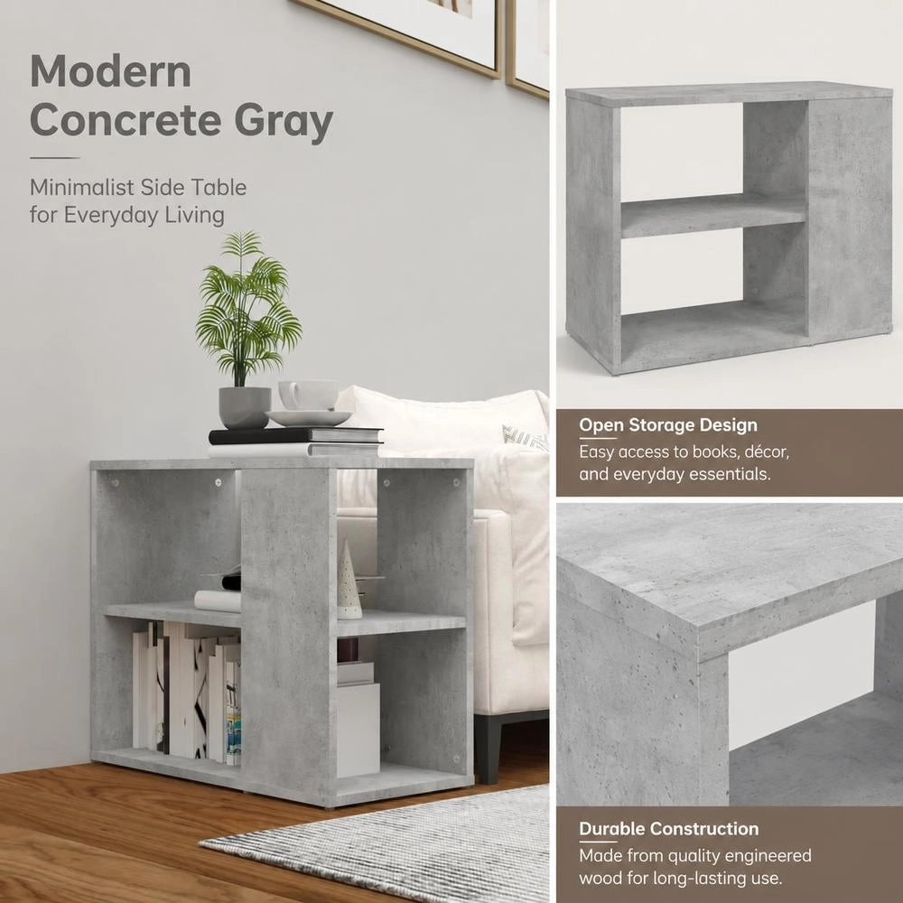 Side Table Concrete Grey 60x30x50 Cm Wood Material