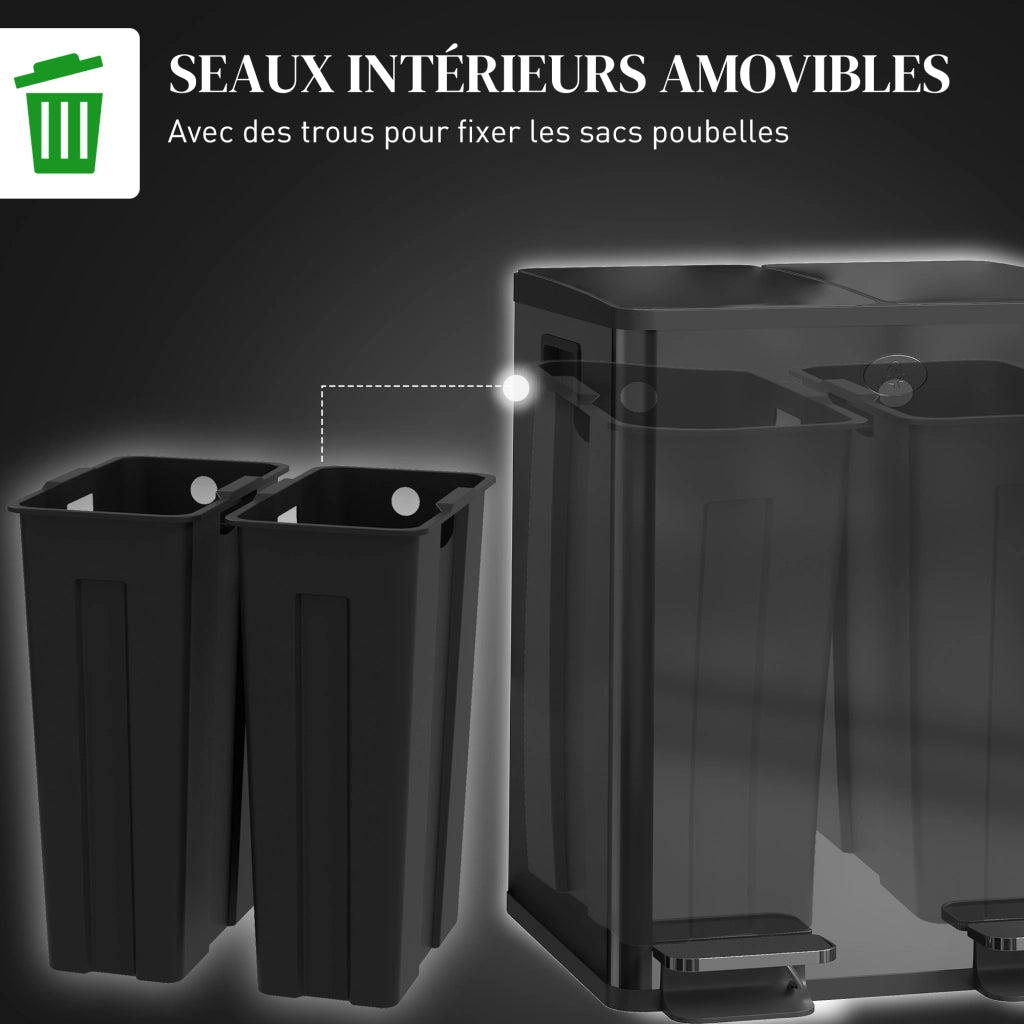 Bidone 2 Scomparti 2x20L ¨C Zephmum ¨C Acciaio Inox Nero 45.8x36x51.6cm