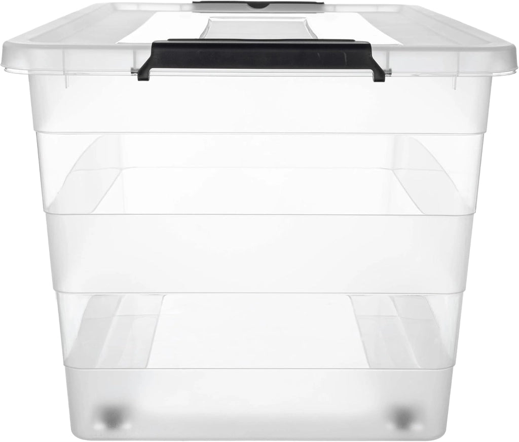 - Scatola portaoggetti con coperchio, scatola per giocattoli, robusto contenitore in plastica, scatola di conservazione con chiusura a scatto, contenitore (Nero, 55 L)