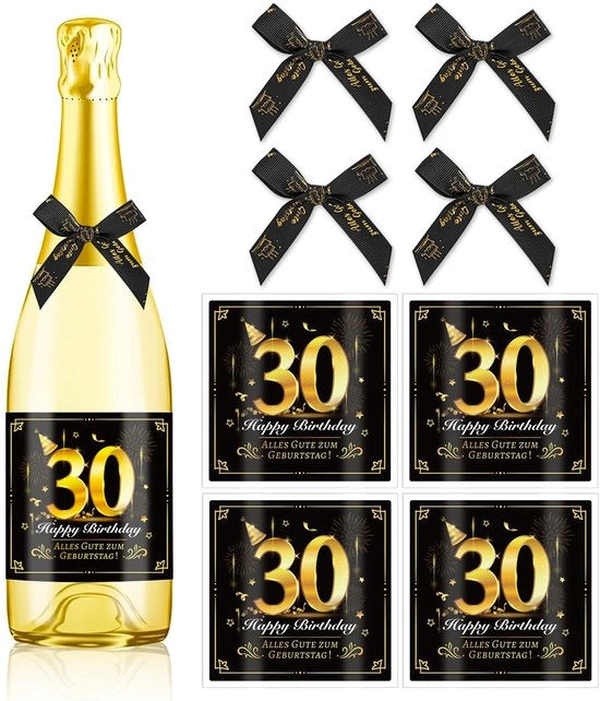 Etichette per bottiglia di vino - 4 pezzi - Decorazione per compleanno - Striscia di nastro - 30° compleanno - Attrezzature per feste - Etichette per compleanni