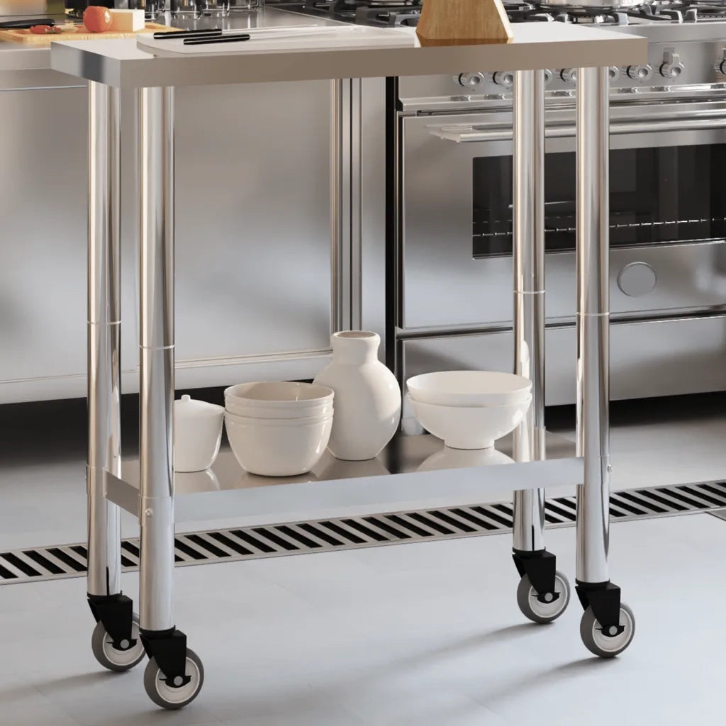 Tavolo da Lavoro Cucina con Ruote 82,5x30x85 cm in Acciaio Inox CFW9073894