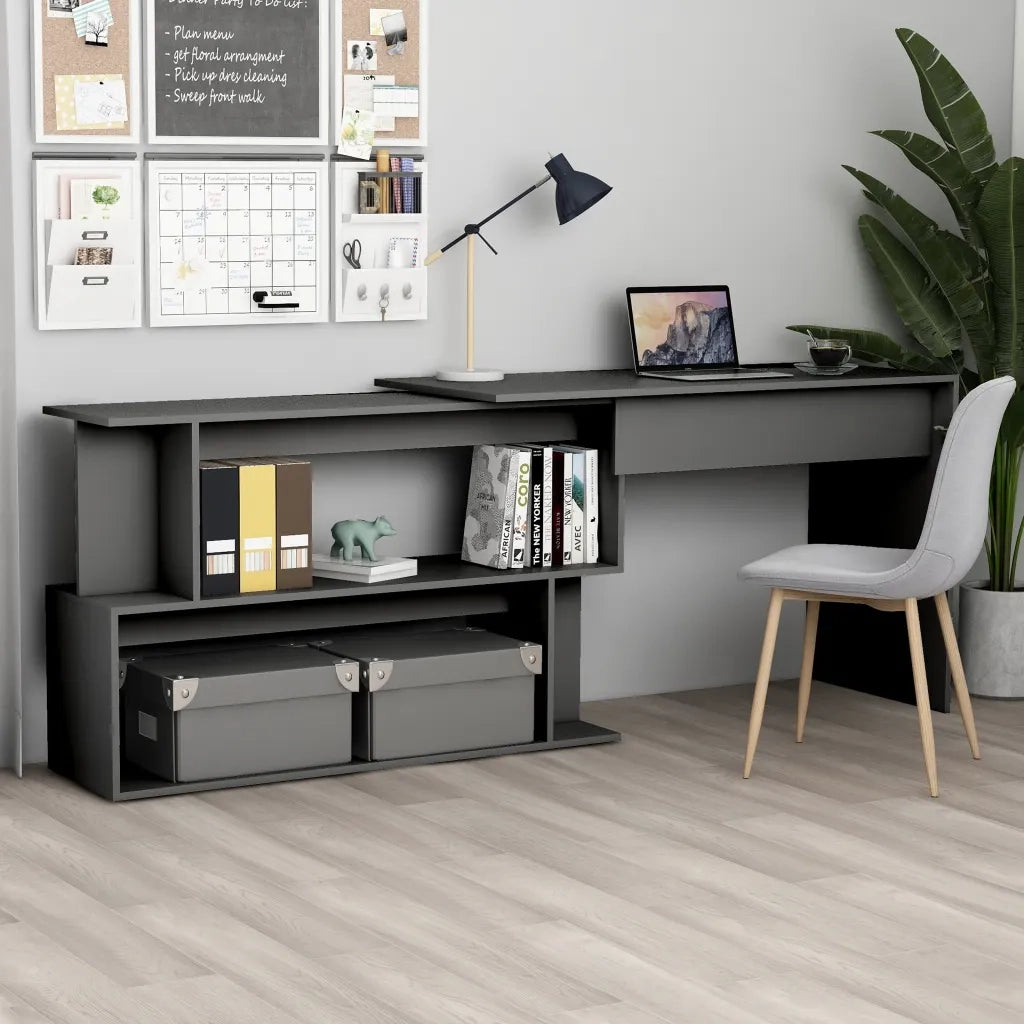Scrivania ad Angolo Grigia 200x50x76 cm in Legno Multistrato 801100