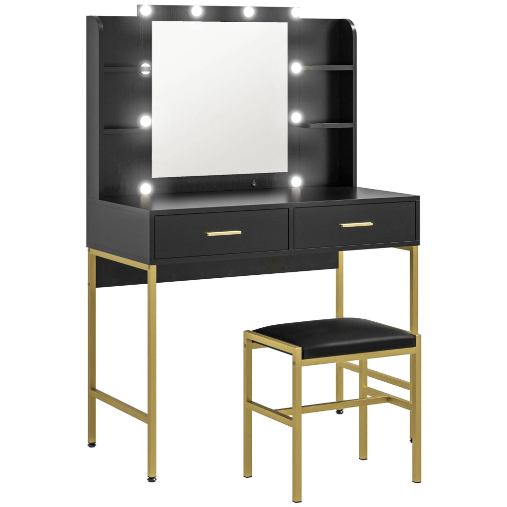 Postazione Trucco con Specchio 10 Lampadine e Sgabello ¨C Zephmum ¨C Nero