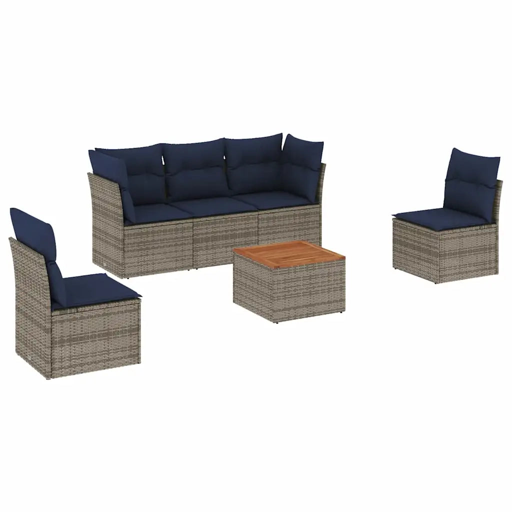 Set Divani da Giardino 6 pz con Cuscini Grigio in Polyrattan 3255879
