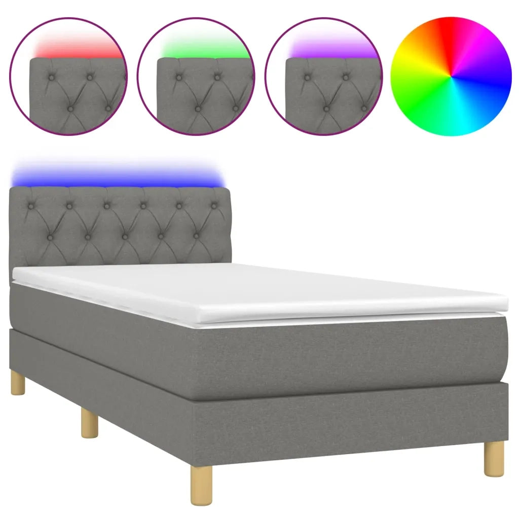 Letto a Molle Materasso e LED-Struttura Letto con Materasso Grigio Scuro 80x200 cm in Tessuto 186381