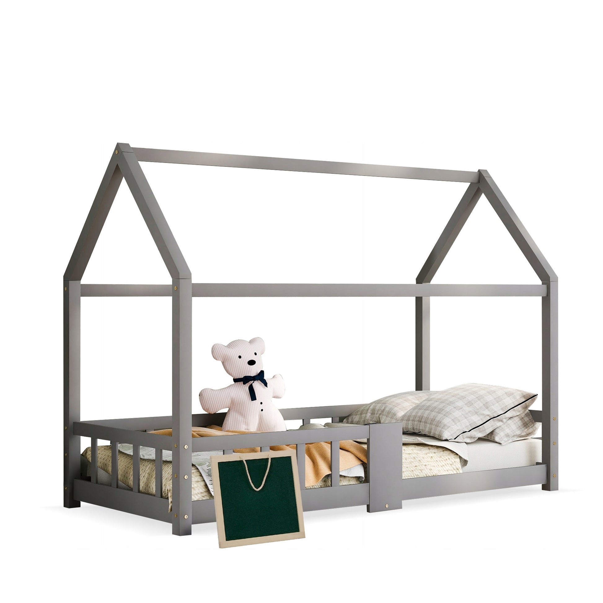 Letto singolo per bambini in legno - Xylo - 90x200 - Grigio - Con lavagna