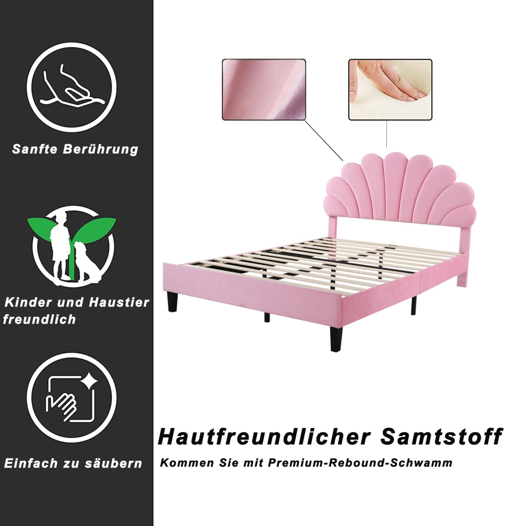 Letto Matrimoniale Imbottito 140 x 200 cm; Testiera Floreale; Struttura Imbottita; senza Materasso; Rosa