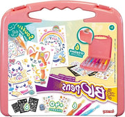 Valigetta Kawaii per Colorare a Soffio per Bambini dai 5 anni - Kit Portatile con Pennarelli Stencil Riutilizzabili - 6 Pennarelli + 6 Stencil + 6 Fogli + 40 Sticker - Tappi Lavabili