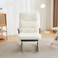 Poltrona a Dondolo Reclinabile con Braccioli e Poggiapiedi in Tessuto, Design Ergonomico, 58 x 102 x 100 cm, Bianco