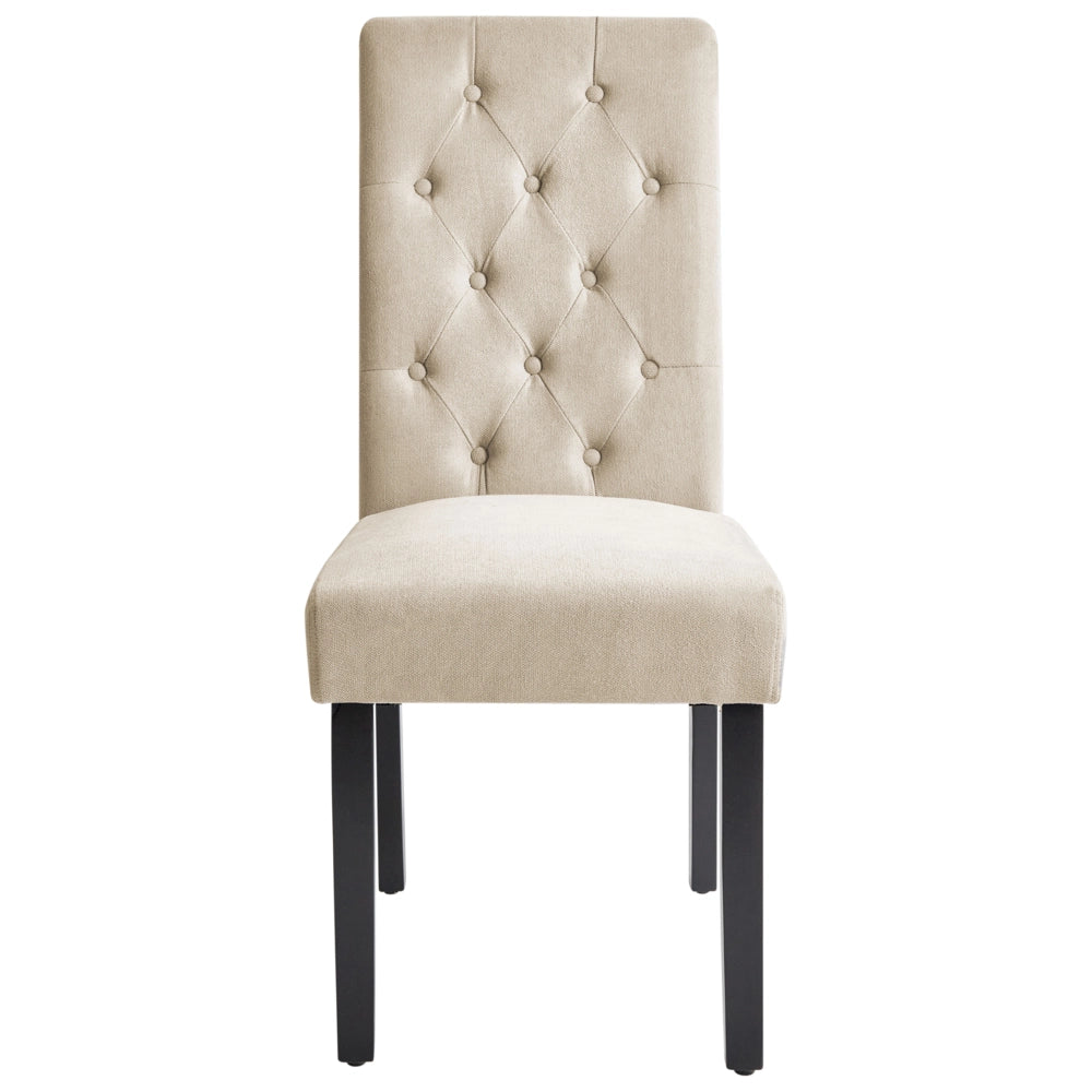 Set di 2 Sedie da Pranzo Tessuto Beige Glam Design Moderno Gambe in Legno Nero