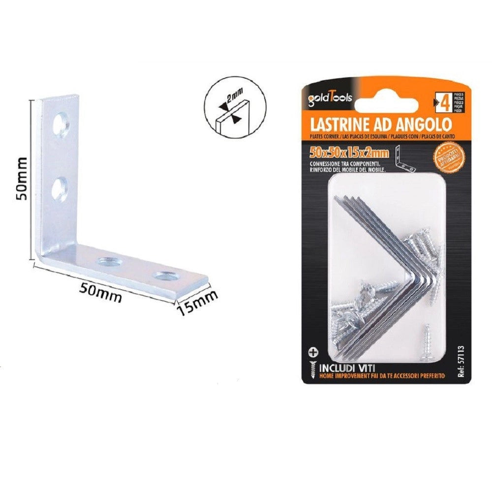 Trade Shop - Set 4 Pz Lastrine Ad Angolo Lastrina Angolare 50x50x15x2mm Con Viti Mobili 57113 -