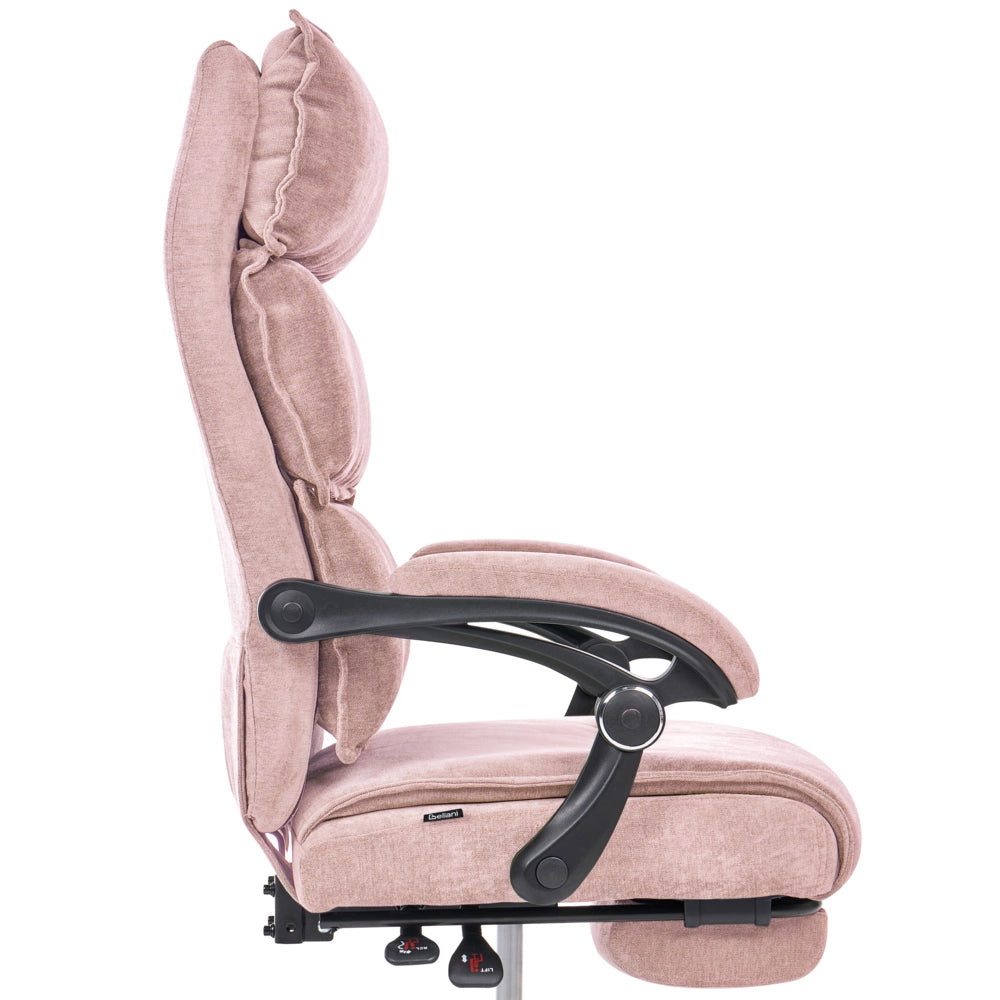 Sedia da ufficio professionale girevole Rivestimento in ciniglia con poggiapiedi Schienale inclinabile rosa pastello